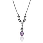 Amethyst and Marcasite Teardrop Necklace - 01N546AMF